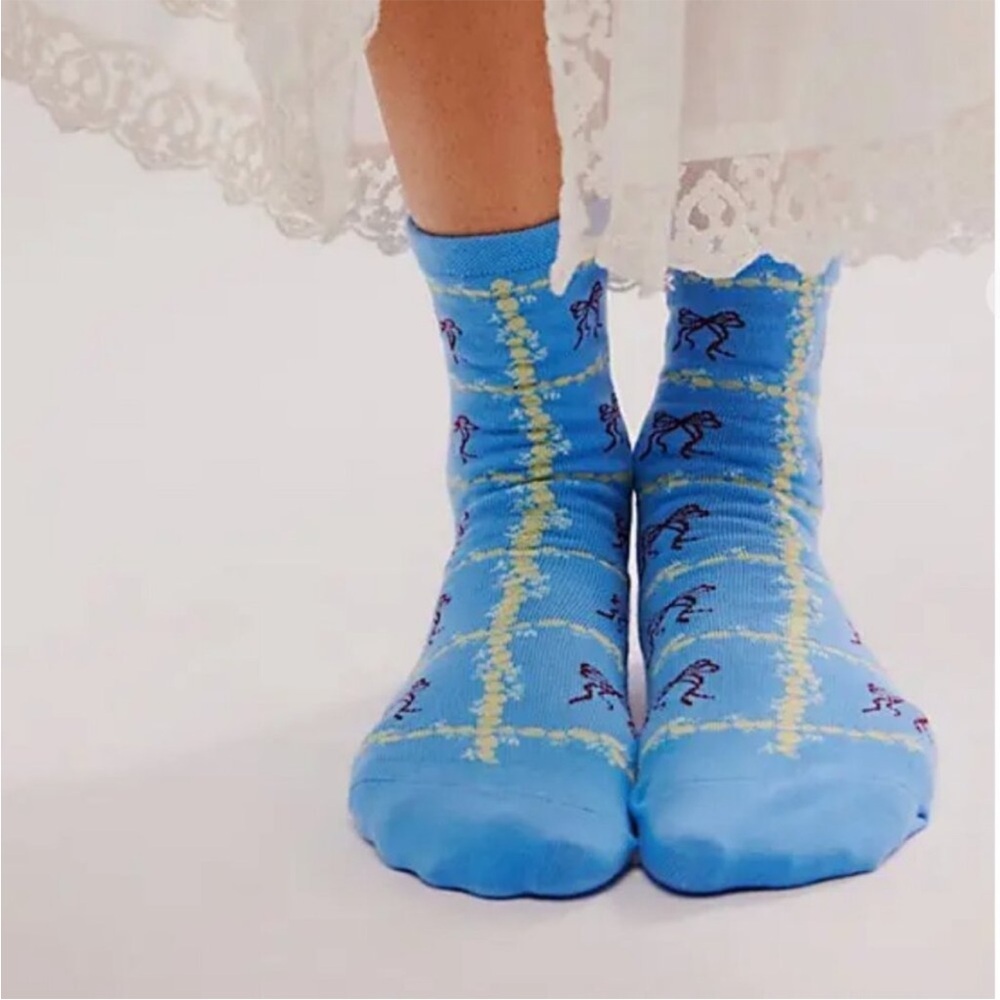 FP Movement by Free People Tie a Bow Socks in Light Blue One Size NWT